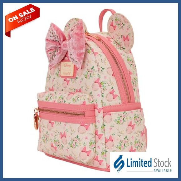 Floral Mini Backpack with 3D Bow, Adjustable Straps, 9x10.5x4.5